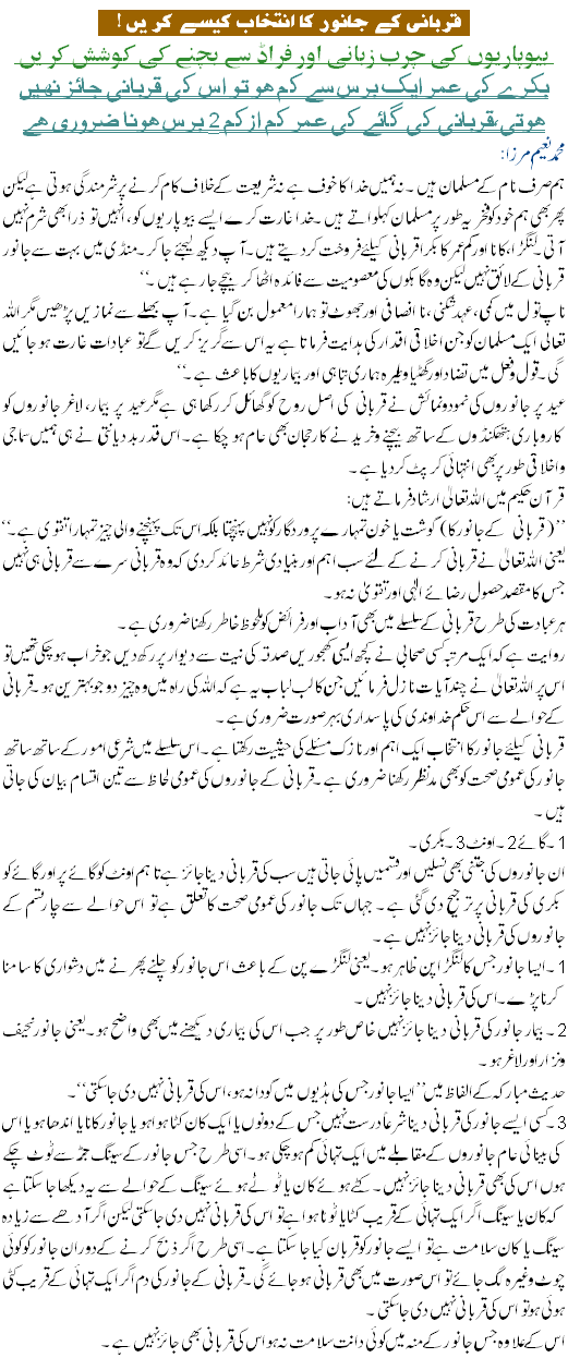 How To Chose Animal For Qurbani - Urdu Islamic Article