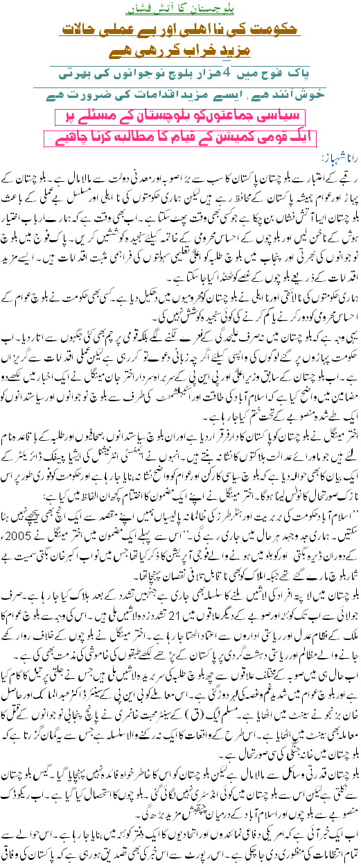 Trouble in Balochistan - Urdu Political Article