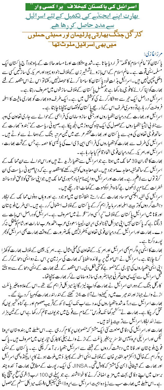 India Israel Alliance Against Pakistan - Urdu Article